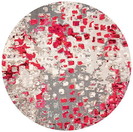 SAFAVIEH Madison Collection 5' Round Grey / Red MAD425R Boho Abstract Distressed Non-Shedding Dining Room Entryway Foyer Living Room Bedroom Area Rug