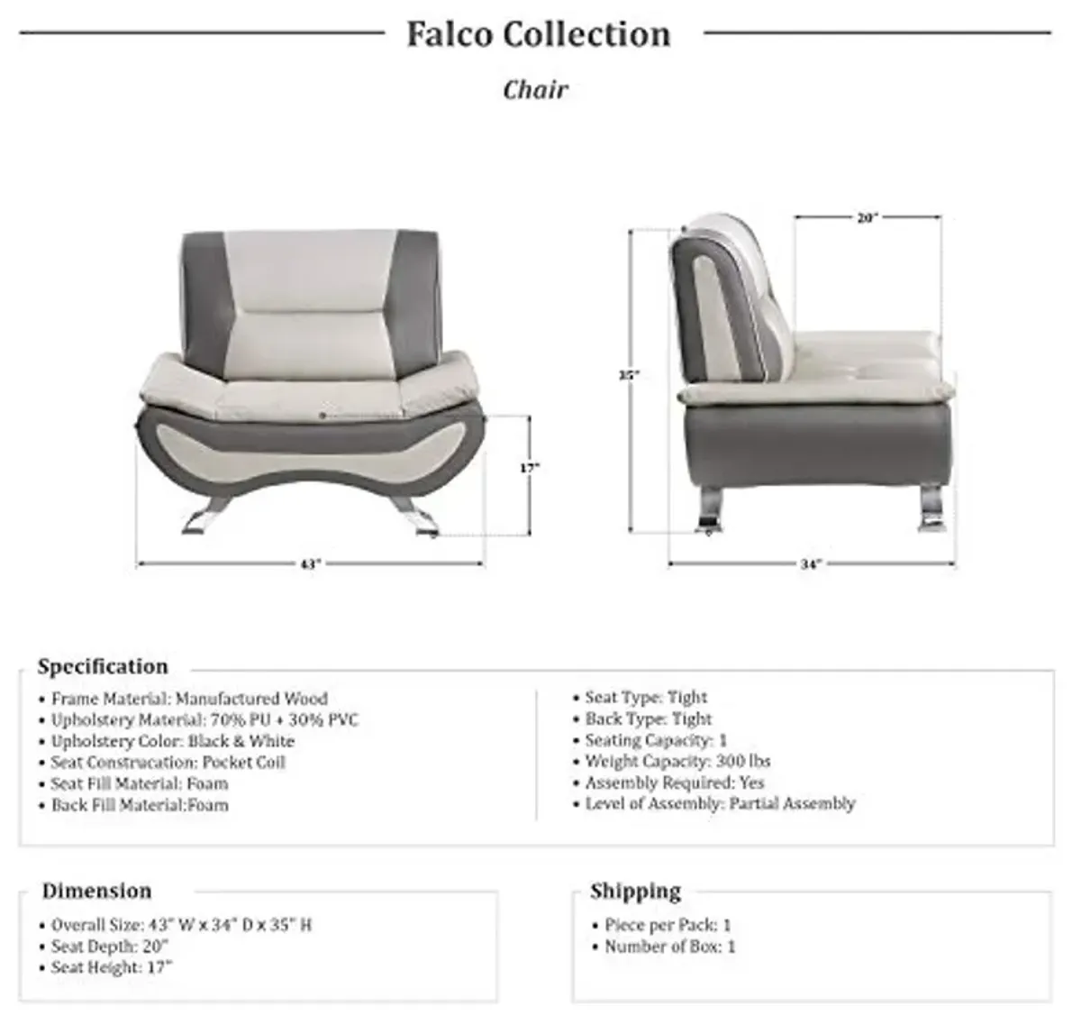 Lexicon Falco 3-Piece Faux Leather Sofa Set, Beige/Gray