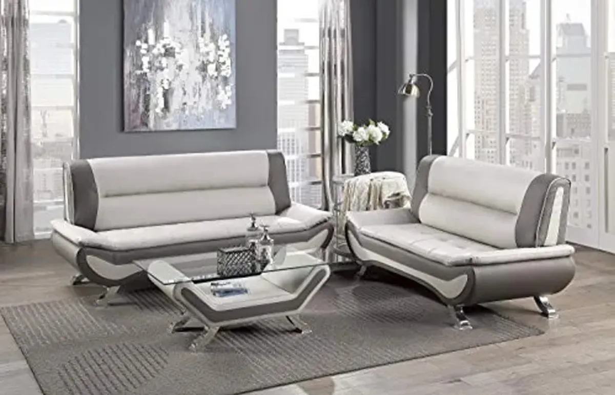 Lexicon Falco 3-Piece Faux Leather Sofa Set, Beige/Gray