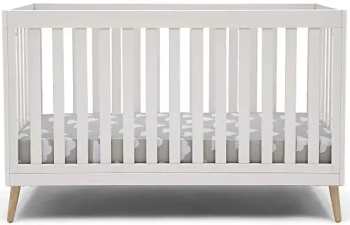 Delta Children Essex 4-in-1 Convertible Baby Crib, Bianca White with Natural Legs