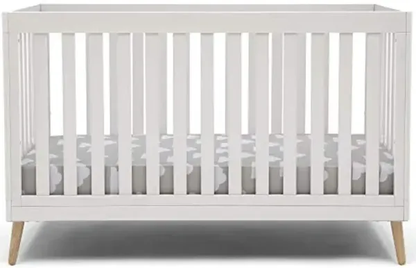 Delta Children Essex 4-in-1 Convertible Baby Crib, Bianca White with Natural Legs