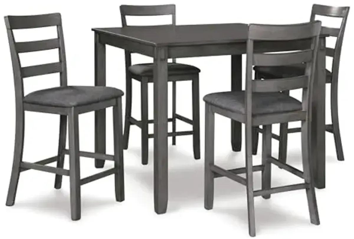 Signature Design by Ashley Bridson 5 Piece Dining Room Set, Includes Table & 4 Ladderback Barstools, Wood, Gray