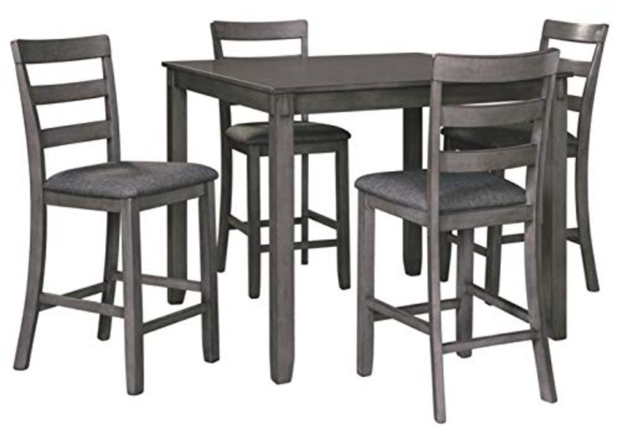 Signature Design by Ashley Bridson 5 Piece Counter Height Dining Room Set, Includes Table & 4 Bar Stools, Gray