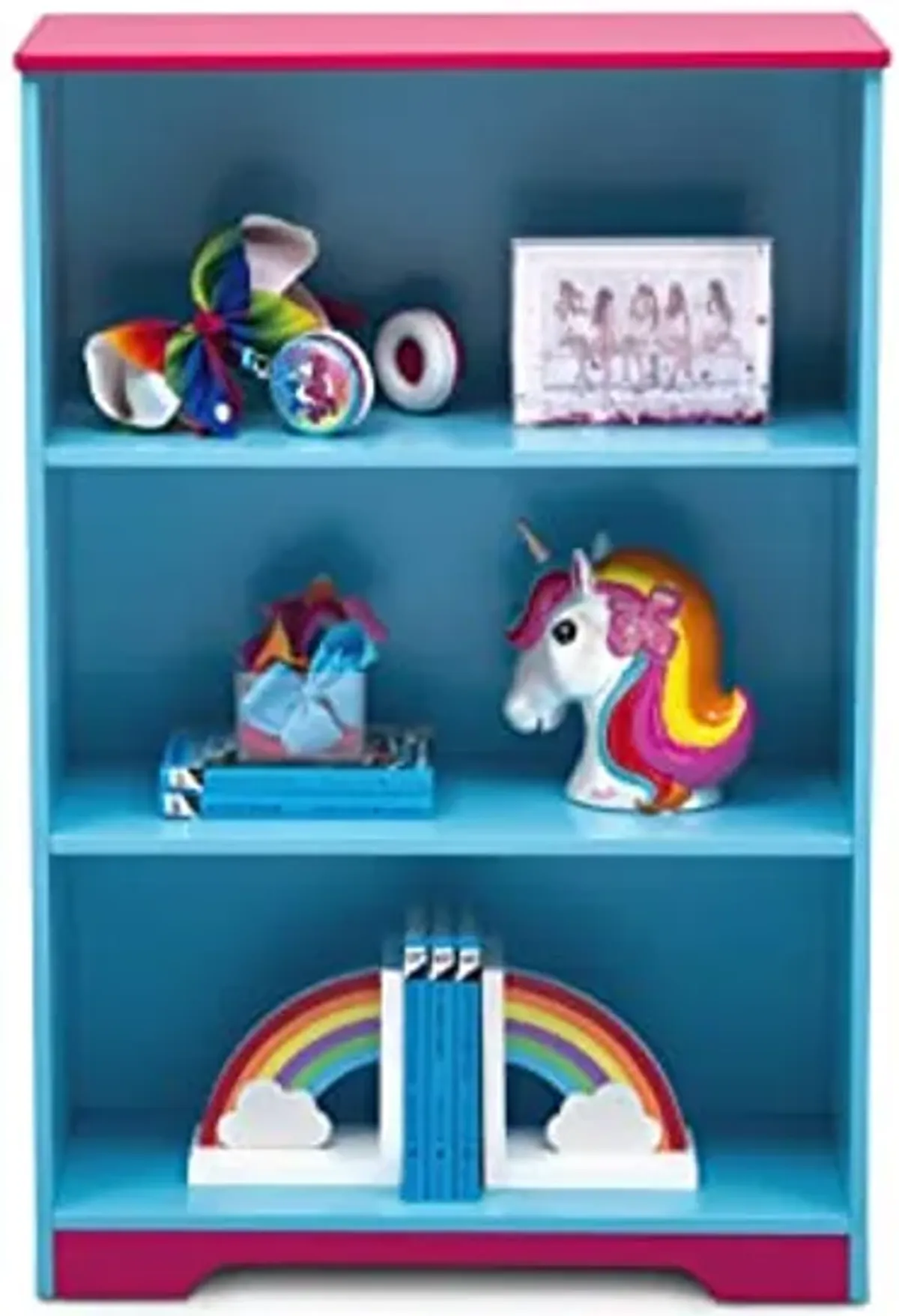 Delta Children Rainbow & Unicorn Deluxe 3-Shelf Bookcase - Greenguard Gold Certified, Pink