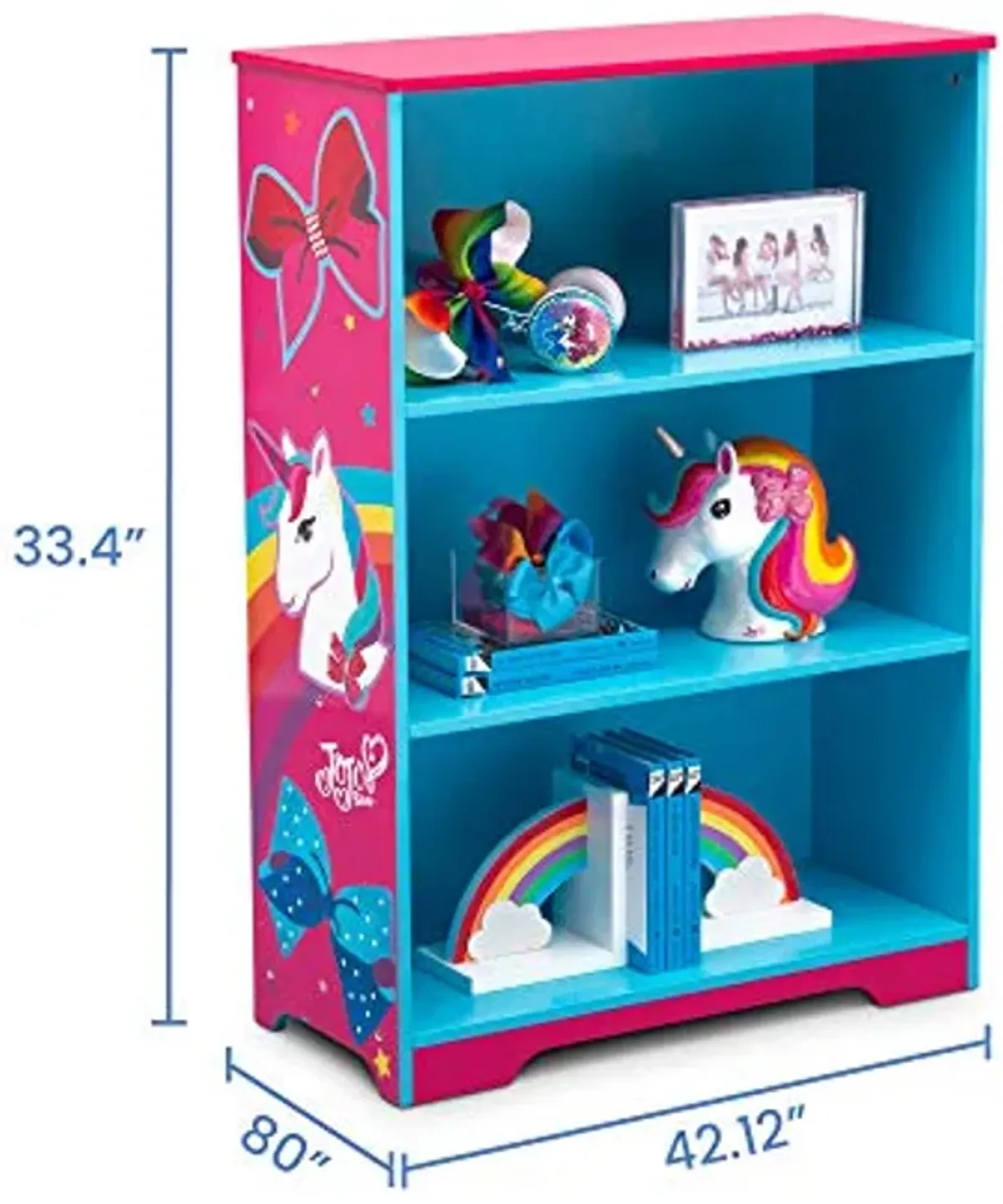 Delta Children Rainbow & Unicorn Deluxe 3-Shelf Bookcase - Greenguard Gold Certified, Pink