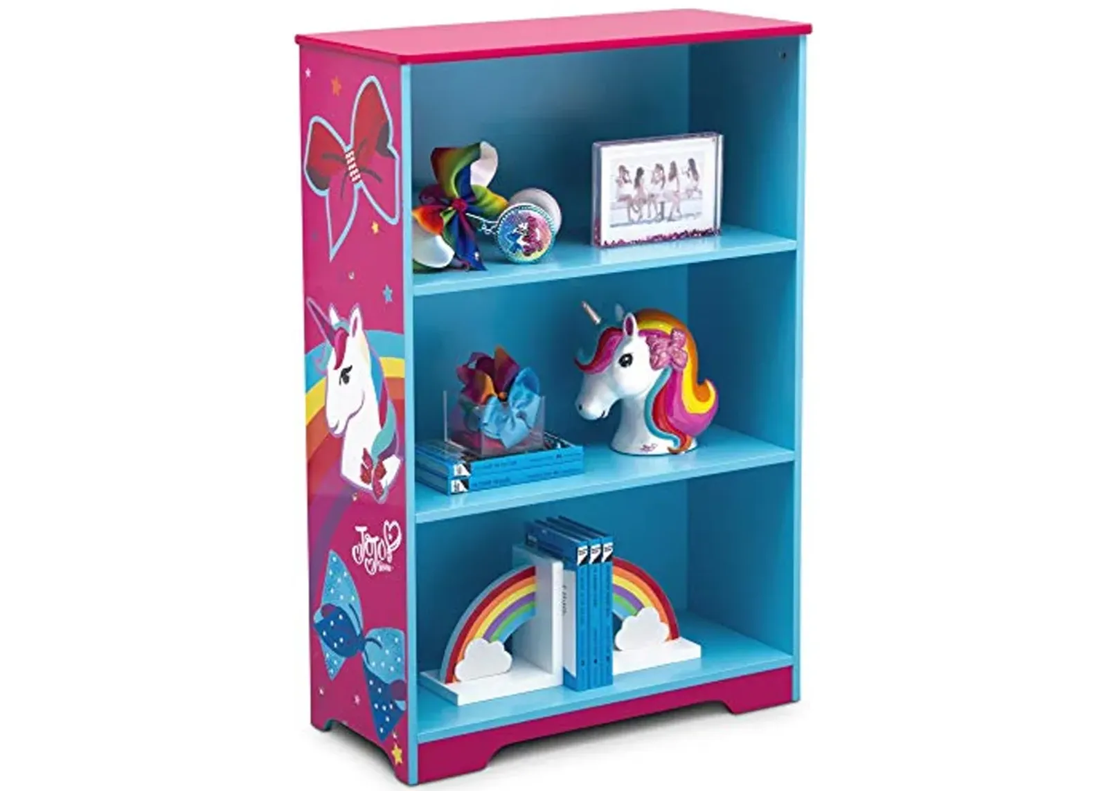 Delta Children Rainbow & Unicorn Deluxe 3-Shelf Bookcase - Greenguard Gold Certified, Pink