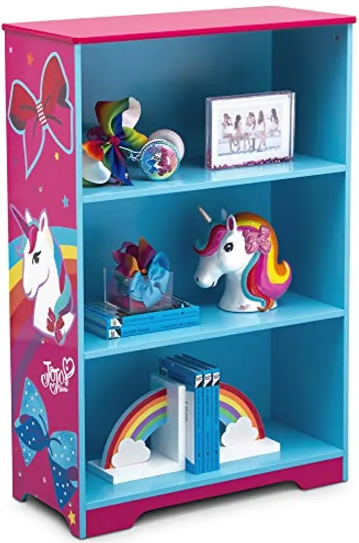 Delta Children Rainbow & Unicorn Deluxe 3-Shelf Bookcase - Greenguard Gold Certified, Pink