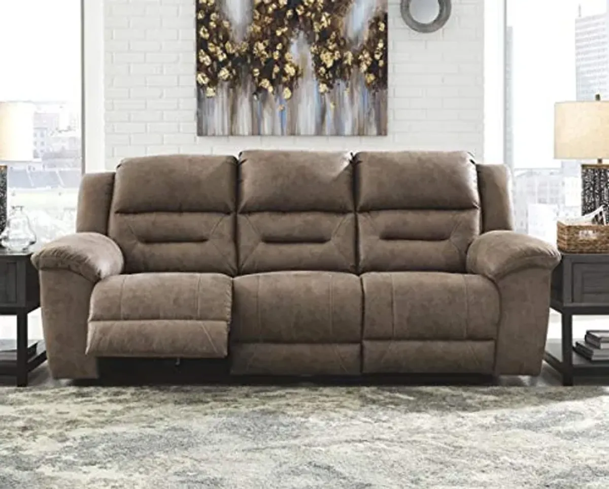 Signature Design by Ashley Stoneland Faux Leather Power Reclining Sofa, Light Brown