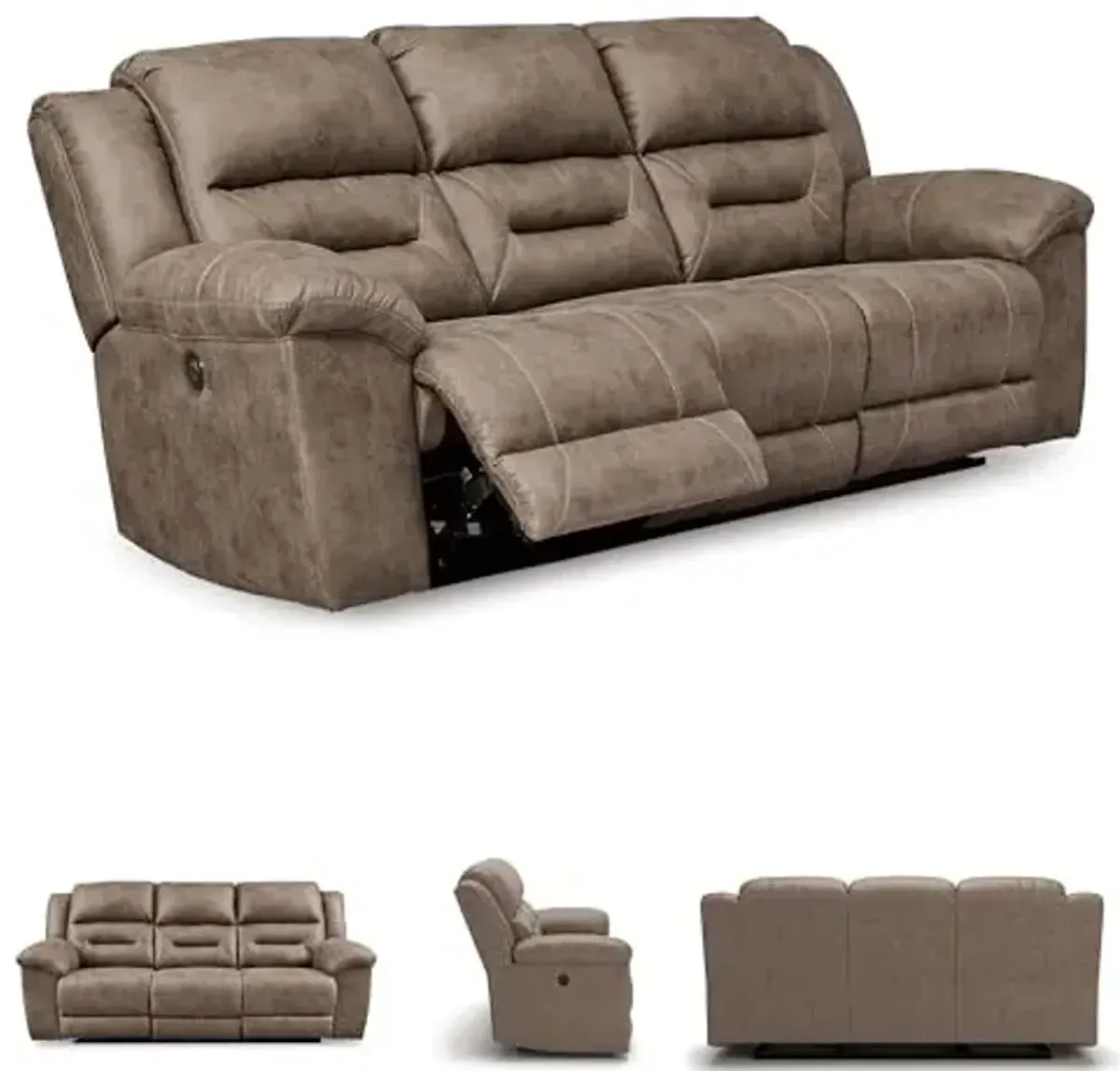 Signature Design by Ashley Stoneland Faux Leather Power Reclining Sofa, Light Brown