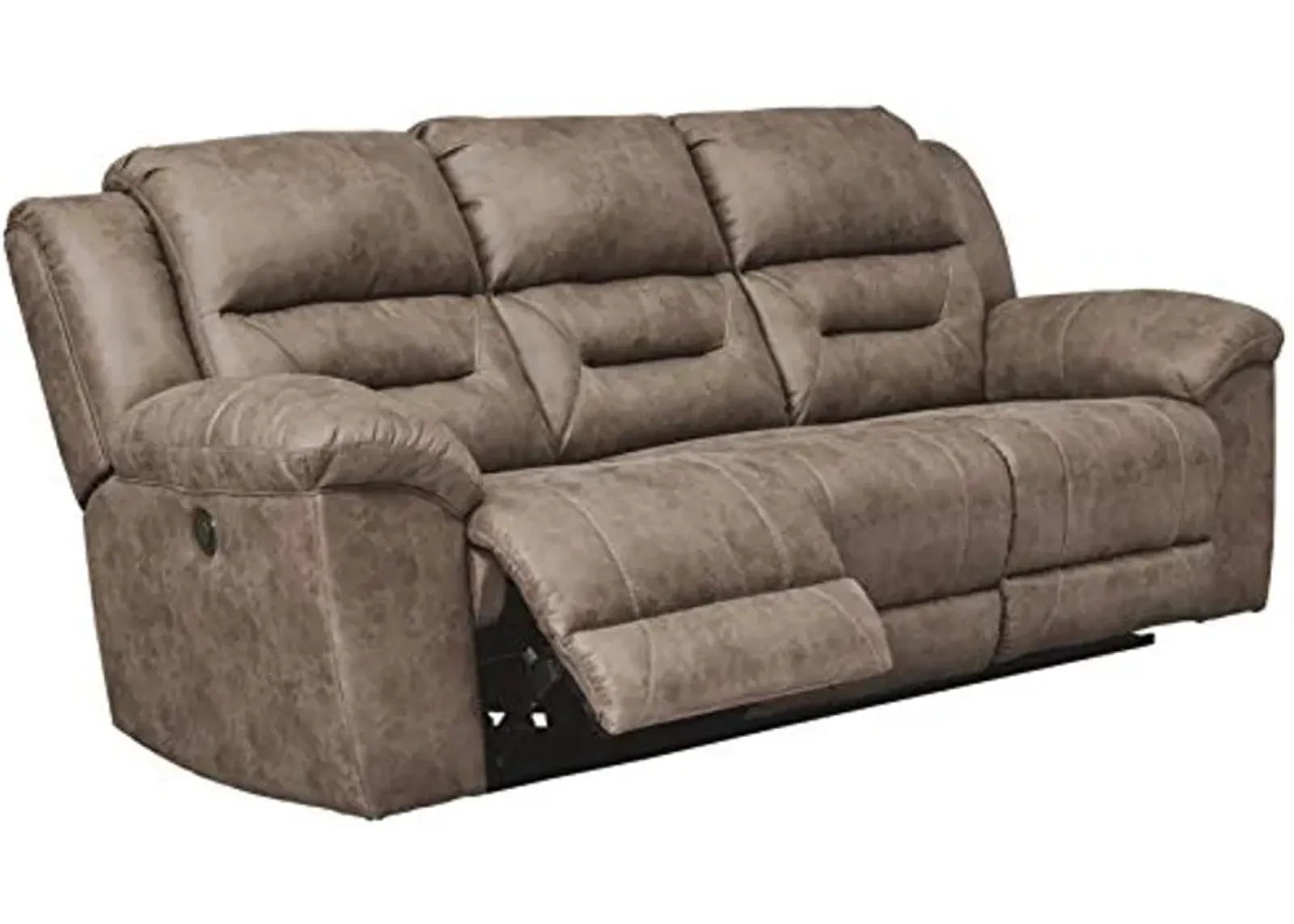 Signature Design by Ashley Stoneland Faux Leather Power Reclining Sofa, Light Brown