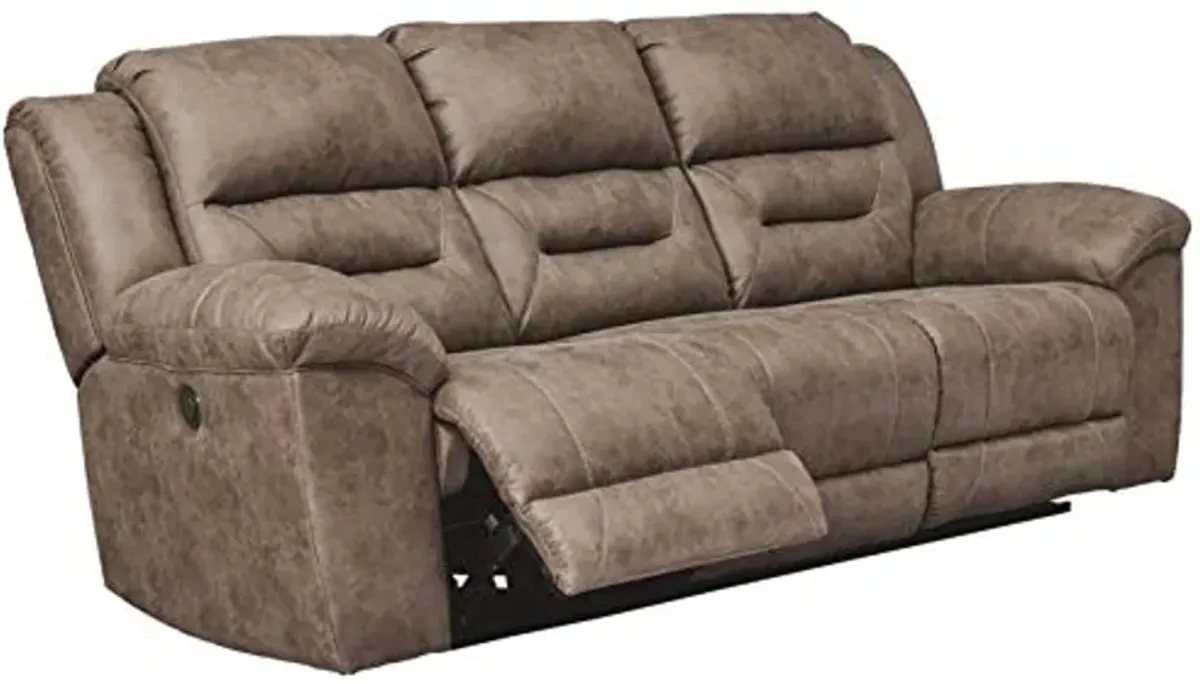 Signature Design by Ashley Stoneland Faux Leather Power Reclining Sofa, Light Brown