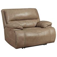 Signature Design by Ashley Ricmen Leather Adjustable Oversized Power Recliner with USB Charging, Light Brown