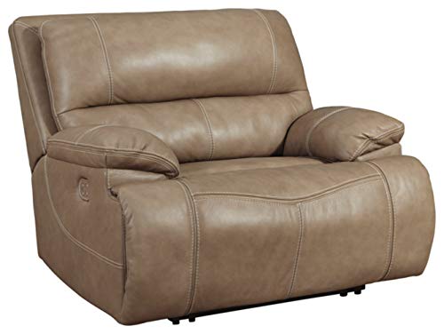 Signature Design by Ashley Ricmen Leather Adjustable Oversized Power Recliner with USB Charging, Light Brown