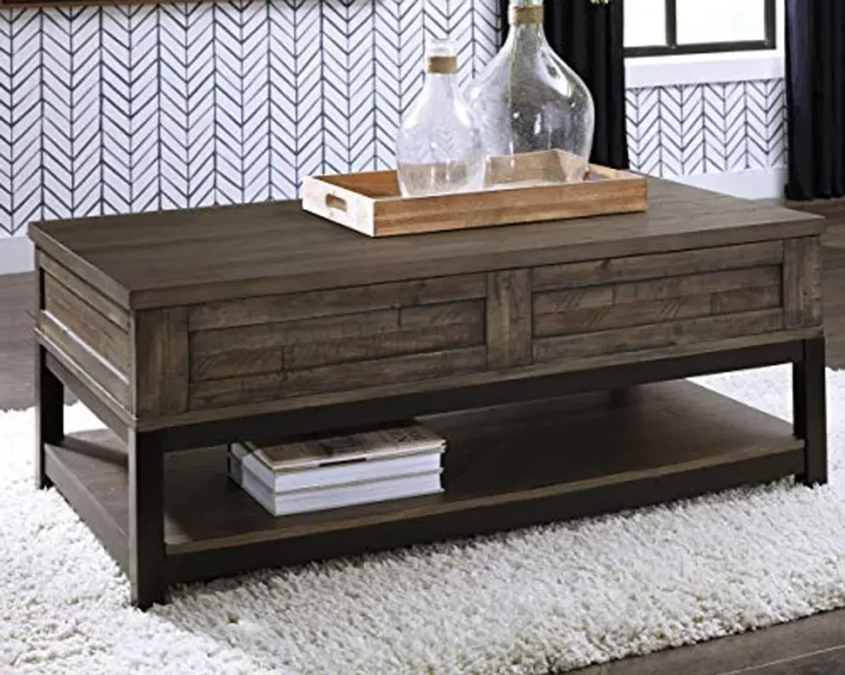 Signature Design by Ashley Johurst Rustic Rectangular Lift Top Coffee Table and Fixed Lower Shelf, Brown