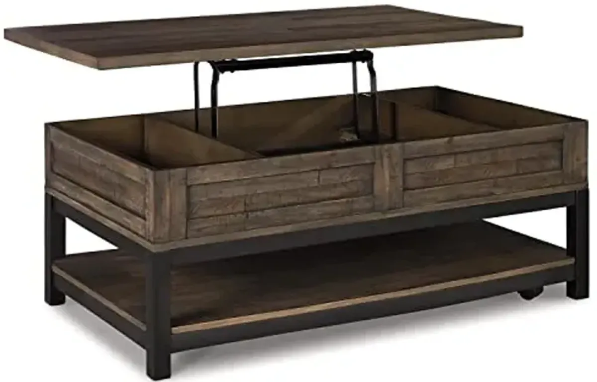 Signature Design by Ashley Johurst Rustic Rectangular Lift Top Coffee Table and Fixed Lower Shelf, Brown