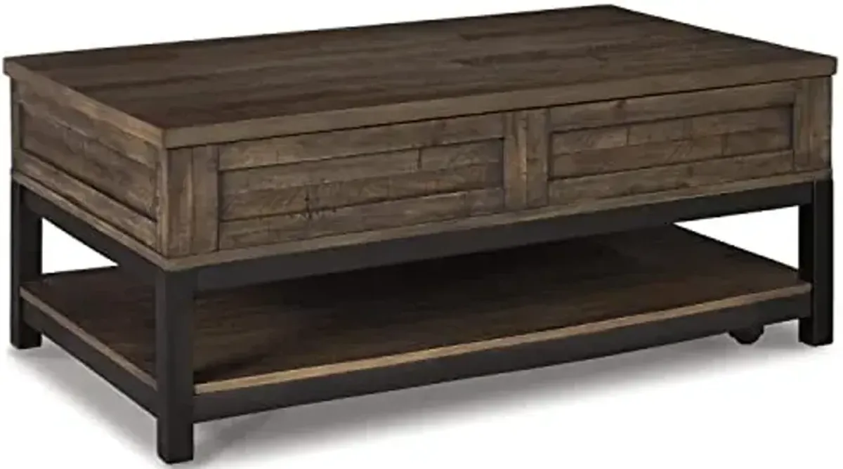 Signature Design by Ashley Johurst Rustic Rectangular Lift Top Coffee Table and Fixed Lower Shelf, Brown