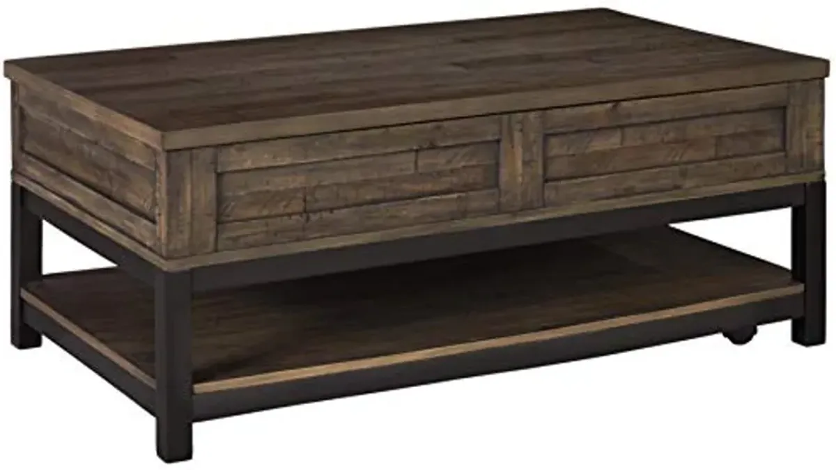 Signature Design by Ashley Johurst Rustic Rectangular Lift Top Coffee Table and Fixed Lower Shelf, Brown