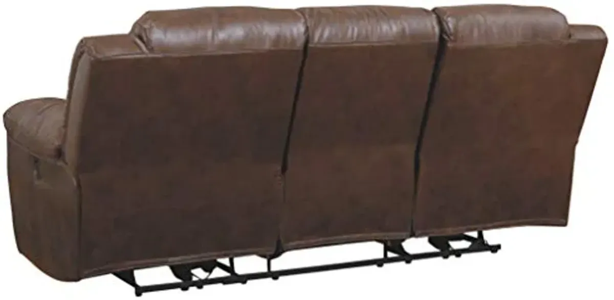 Signature Design by Ashley Stoneland Faux Leather Manual Pull Tab Reclining Sofa, Dark Brown