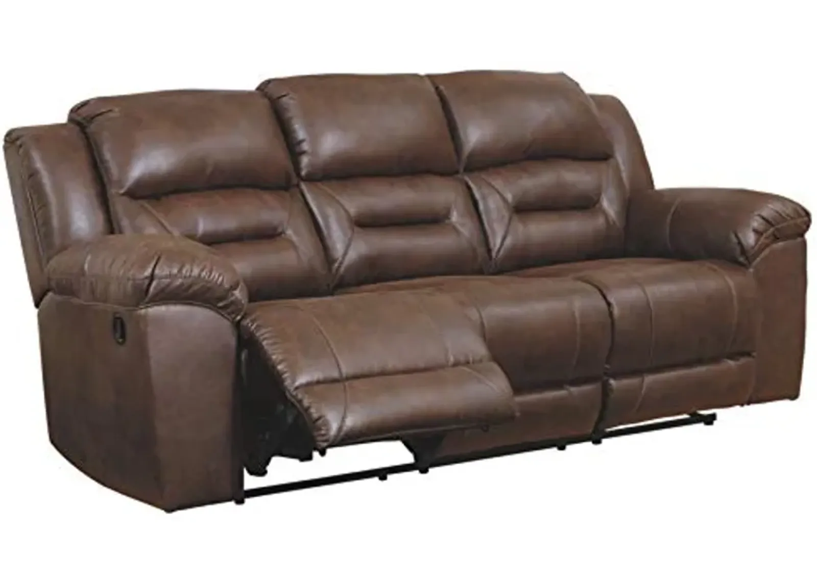 Signature Design by Ashley Stoneland Faux Leather Manual Pull Tab Reclining Sofa, Dark Brown