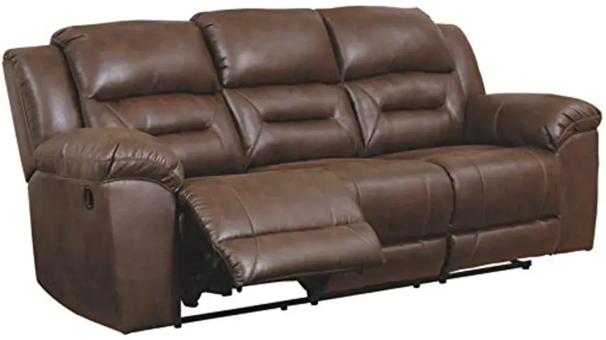 Signature Design by Ashley Stoneland Faux Leather Manual Pull Tab Reclining Sofa, Dark Brown