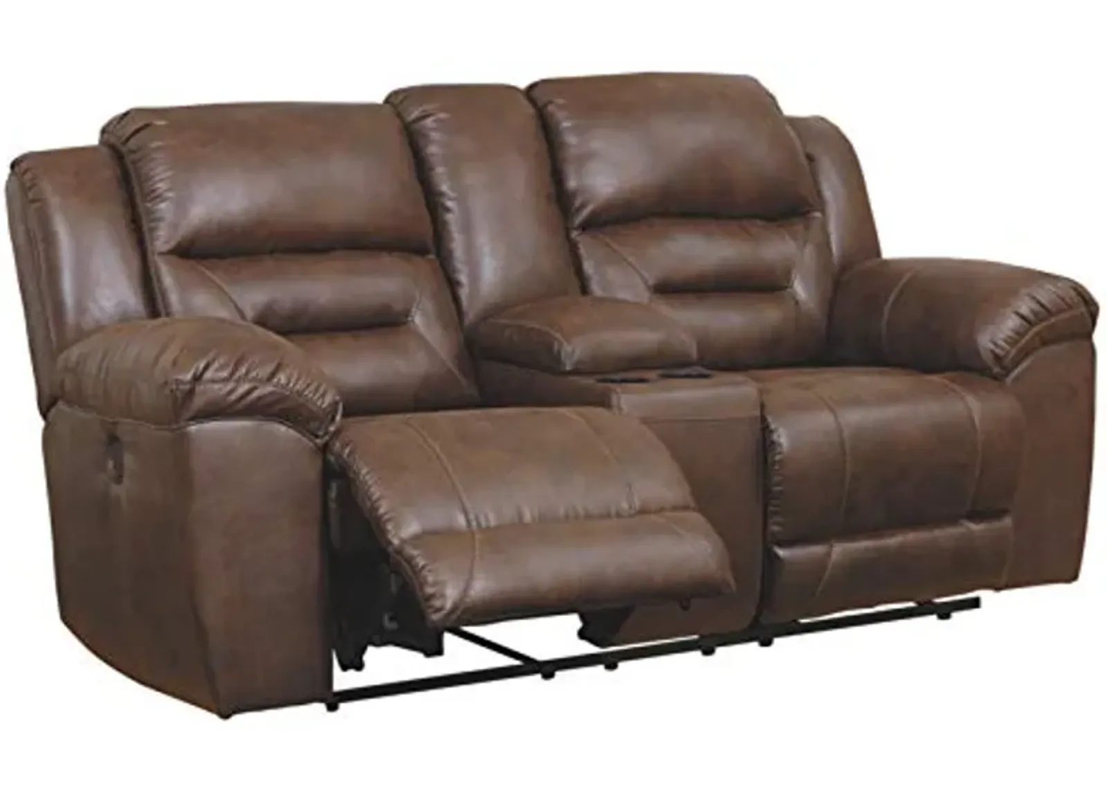 Signature Design by Ashley Stoneland Faux Leather Power Double Reclining Loveseat with Center Console, Dark Brown