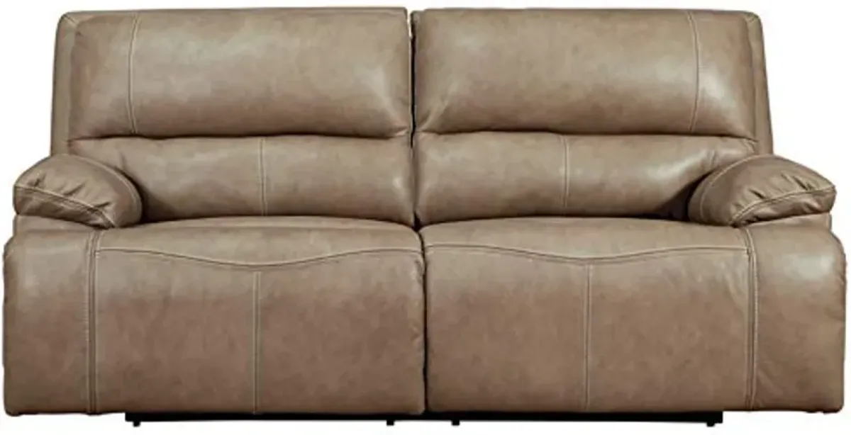 Signature Design by Ashley Ricmen Leather Adjustable 2 Seat Power Reclining Sofa with USB Charging, Light Brown