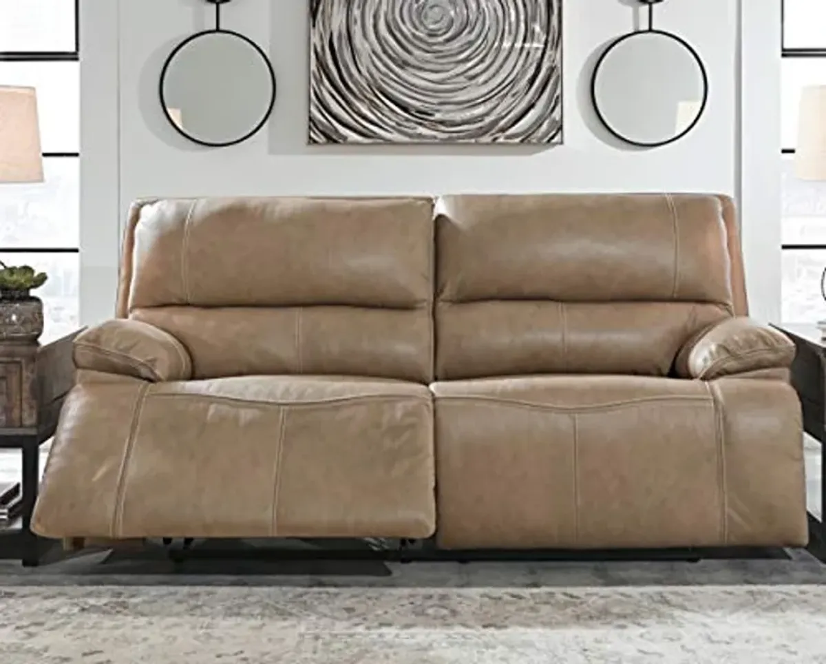 Signature Design by Ashley Ricmen Leather Adjustable 2 Seat Power Reclining Sofa with USB Charging, Light Brown