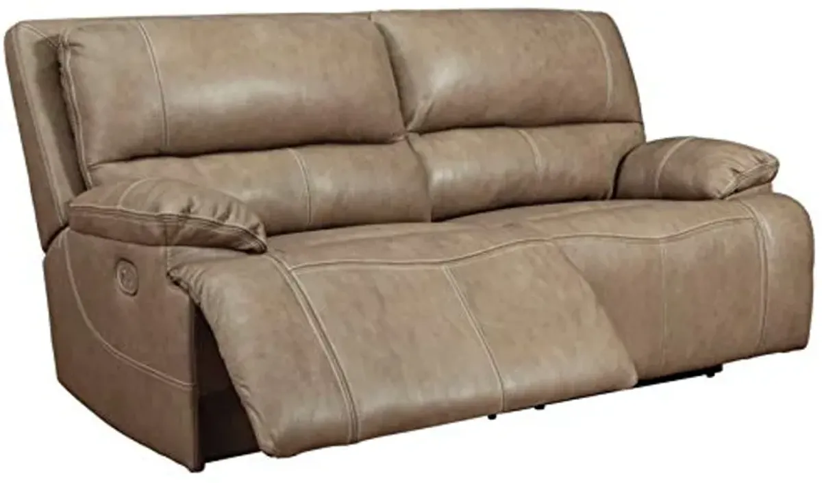 Signature Design by Ashley Ricmen Leather Adjustable 2 Seat Power Reclining Sofa with USB Charging, Light Brown