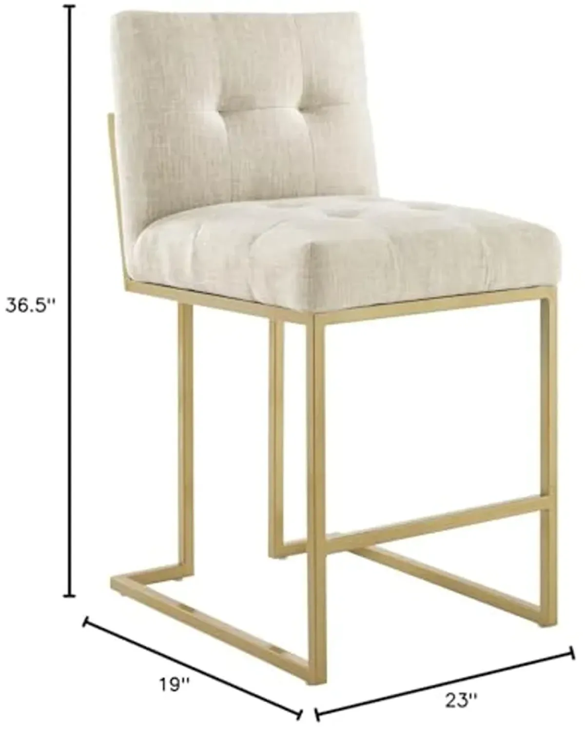 Modway Privy Stainless Steel Upholstered Fabric Counter Stool, Gold Beige