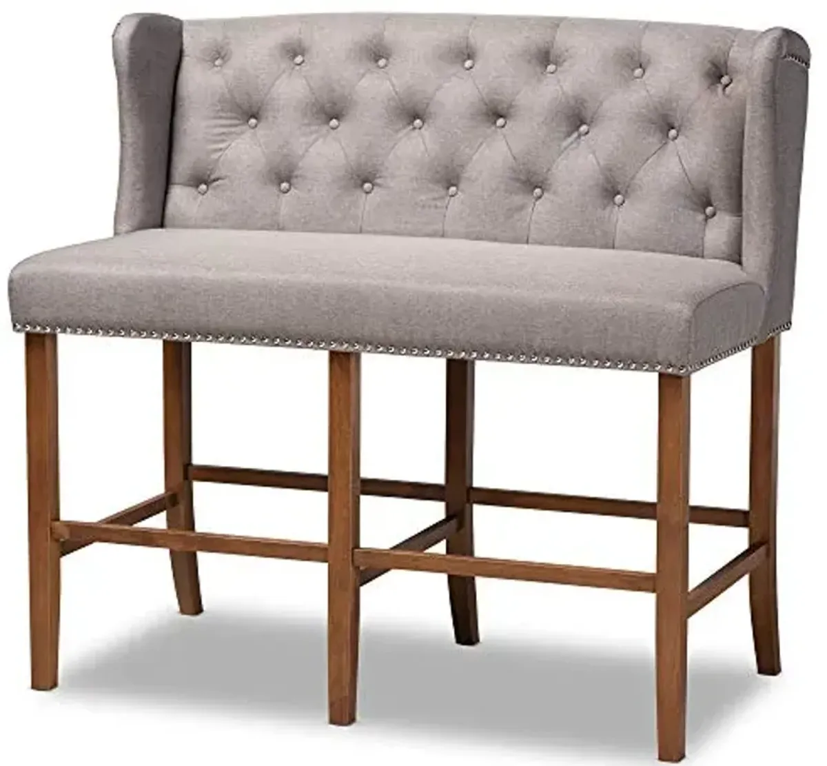Baxton Studio Alira Modern and Contemporary Grey Fabric Upholstered Walnut Finished Wood Button Tufted Bar Stool Bench