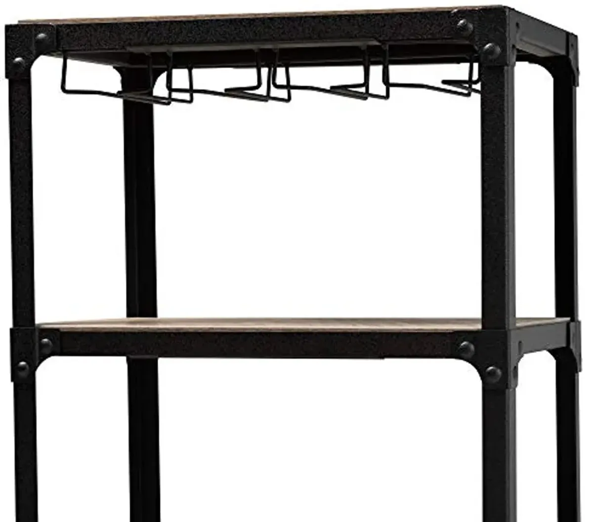 Baxton Studio Swanson Rustic Industrial Style Antique Black Textured Metal Distressed Oak Finished Wood Mobile Kitchen Bar Wine Cart