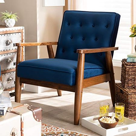 Baxton Studio Chairs, Navy Blue/Brown