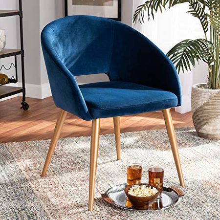 Baxton Studio Dining Chairs, Navy Blue/Gold