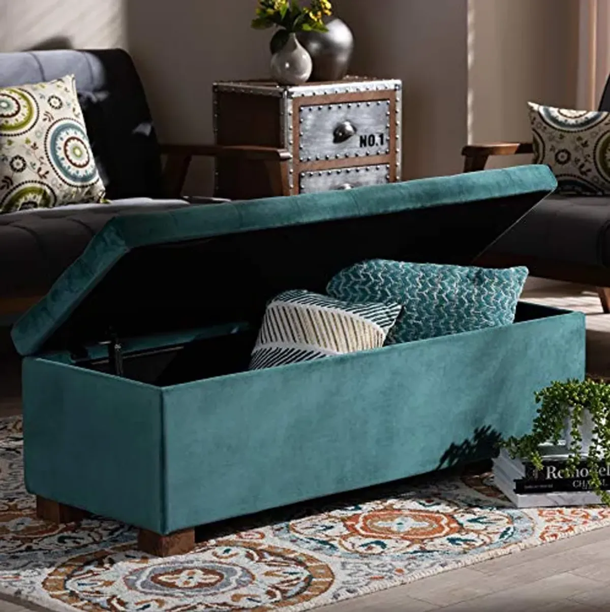 Baxton Studio Ottomans, Teal Blue/Brown