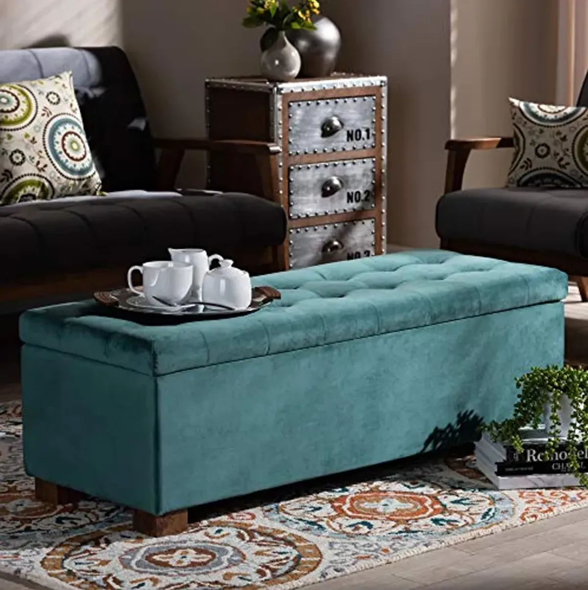 Baxton Studio Ottomans, Teal Blue/Brown