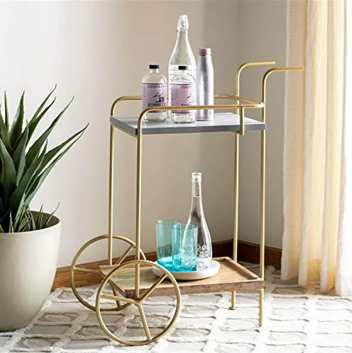 Safavieh Home Collection Harper 2-tier Natural Wheels Bar Cart