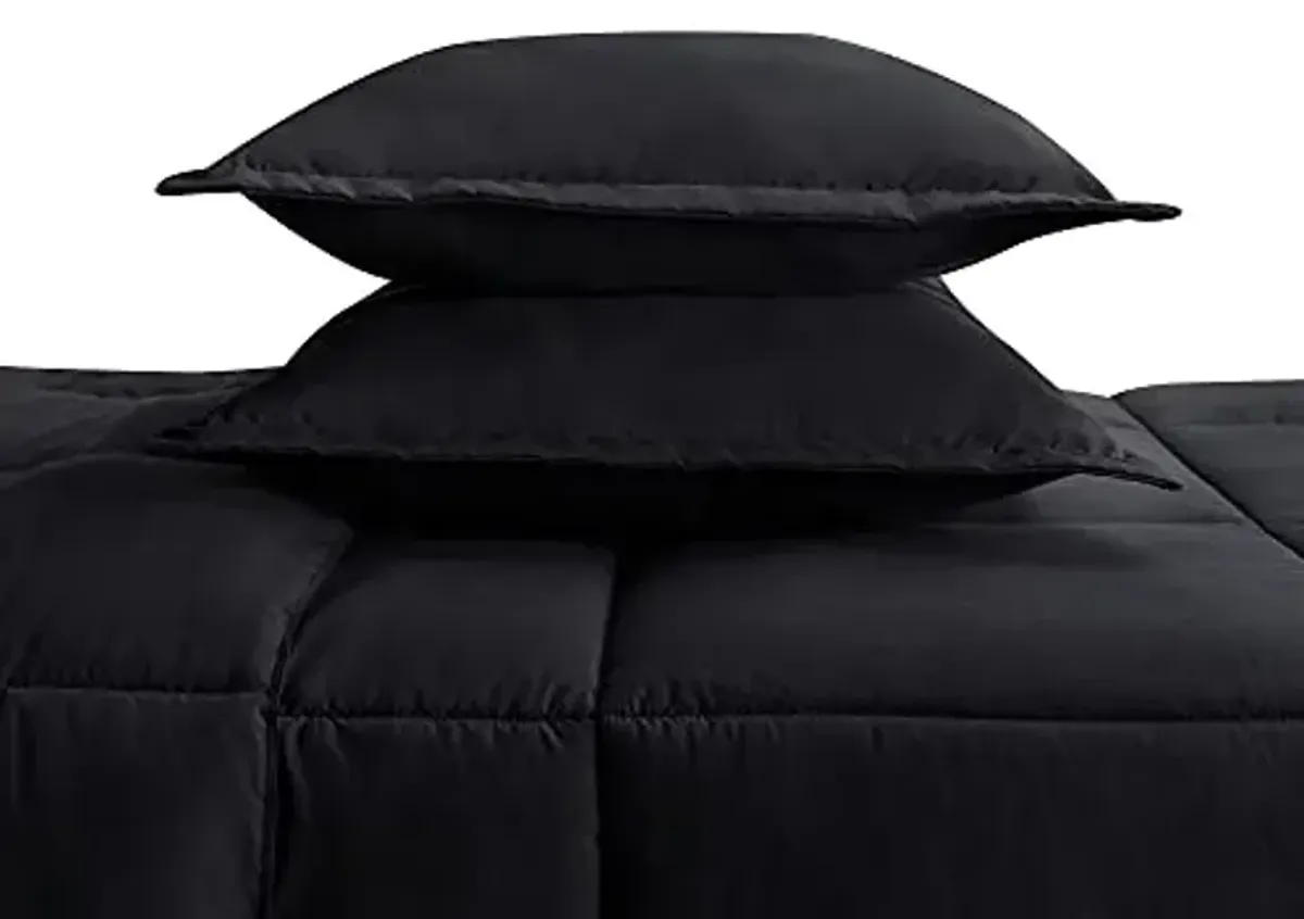 SERTA Simply Clean Ultra Soft Hypoallergenic Solid 3 Piece Comforter Set, Full/Queen, Black