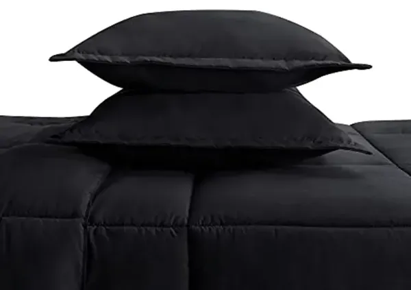 SERTA Simply Clean Ultra Soft Hypoallergenic Solid 3 Piece Comforter Set, Full/Queen, Black