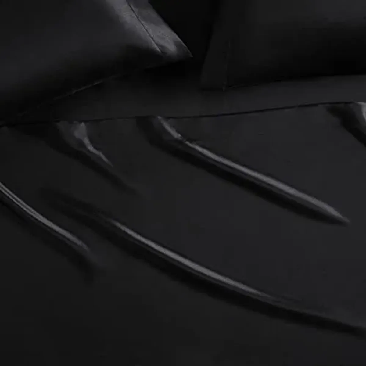 Serta SatinLuxury 3pc Soft Lightweight Deep Pocket Bedding Silky Satin Sheet Set with Pillowcases, Twin XL, Black