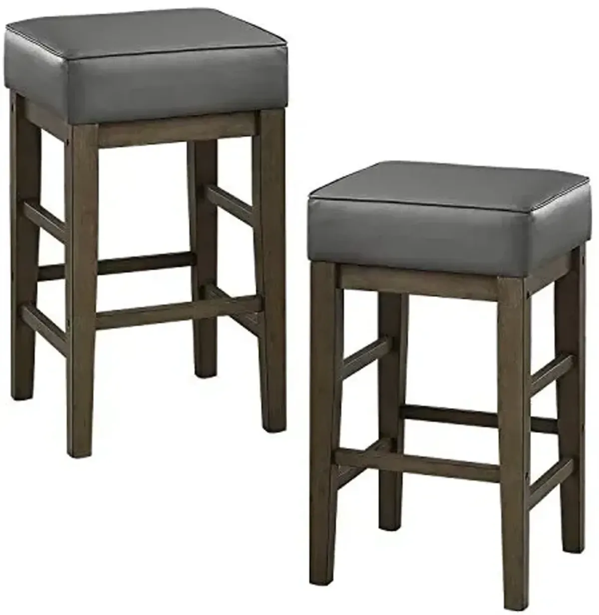 Lexicon Counter Stools Set of 2 - Counter Height Stools, Backless Seating, Solid Wood Frame and Faux Leather Cushion Seat, 26''SH, Gray