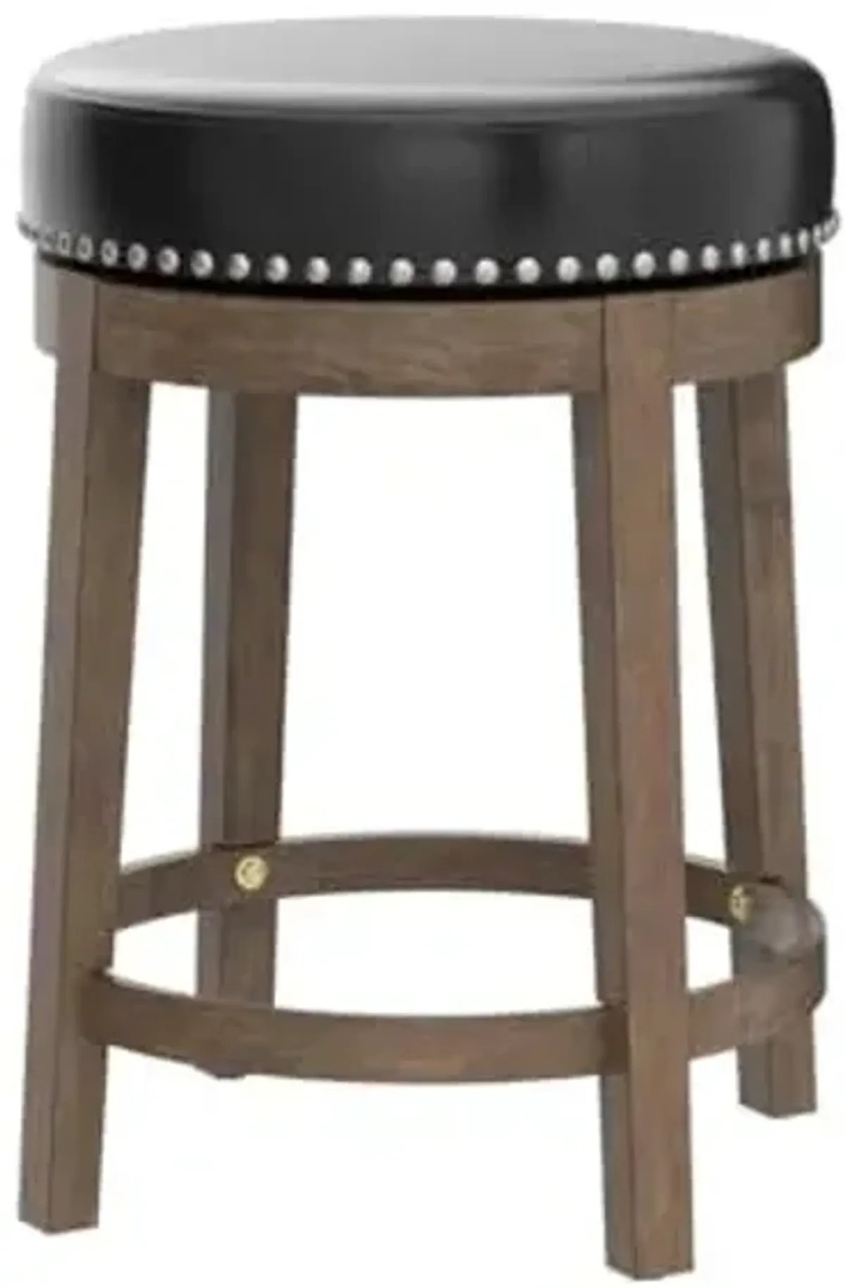 Lexicon Kenmare Swivel Stools Set of 2, Rustic 360 Degree Backless Swivel Counter Stools, Faux Leather Upholstered, Solid Wood Frame, Easy Assembly, Round Top, Foot Rest, 25" Black