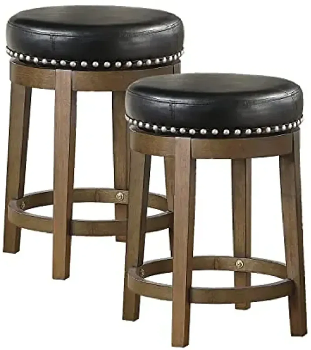Lexicon Kenmare Swivel Stools Set of 2, Rustic 360 Degree Backless Swivel Counter Stools, Faux Leather Upholstered, Solid Wood Frame, Easy Assembly, Round Top, Foot Rest, 25" Black