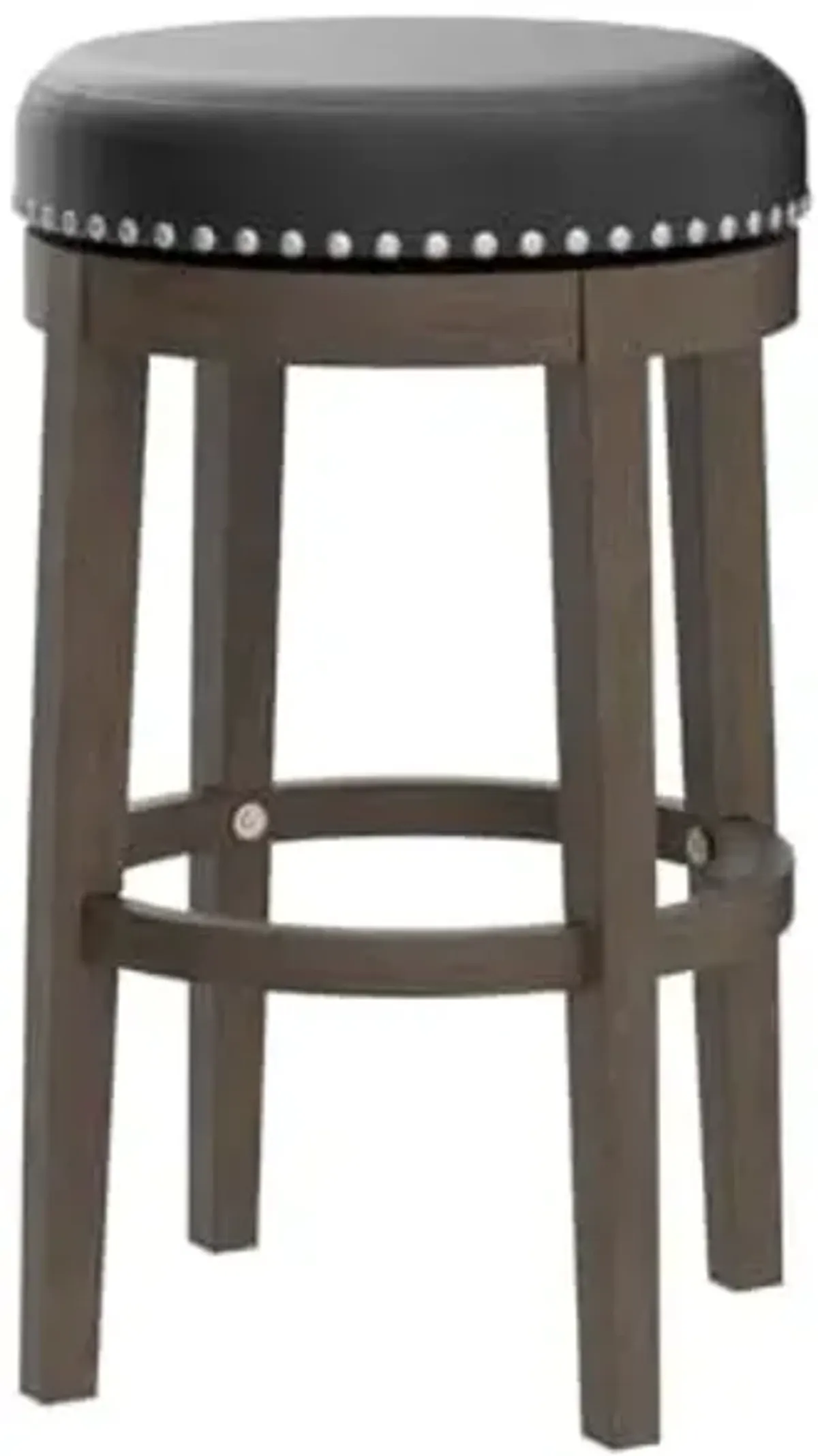 Lexicon Kenmare Swivel Bar Stools Set of 2, Rustic 360 Degree Backless Swivel Counter Stools, Faux Leather Upholstered, Solid Wood Frame, Easy Assembly, Round Top, Foot Rest, 30.5" Black