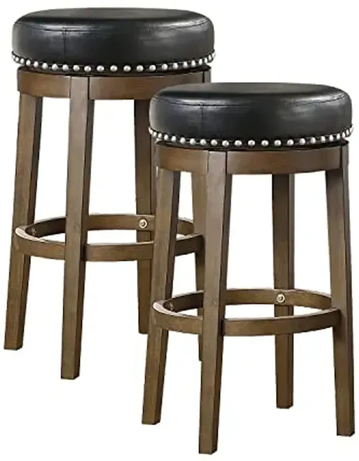 Lexicon Kenmare Swivel Bar Stools Set of 2, Rustic 360 Degree Backless Swivel Counter Stools, Faux Leather Upholstered, Solid Wood Frame, Easy Assembly, Round Top, Foot Rest, 30.5" Black