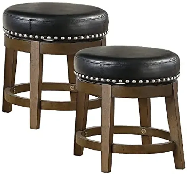 Lexicon Kenmare Swivel Stools Set of 2, Rustic 360 Degree Backless Swivel Counter Stools, Faux Leather Upholstered, Solid Wood Frame, Easy Assembly, Round Top, Foot Rest, 19.5" Black