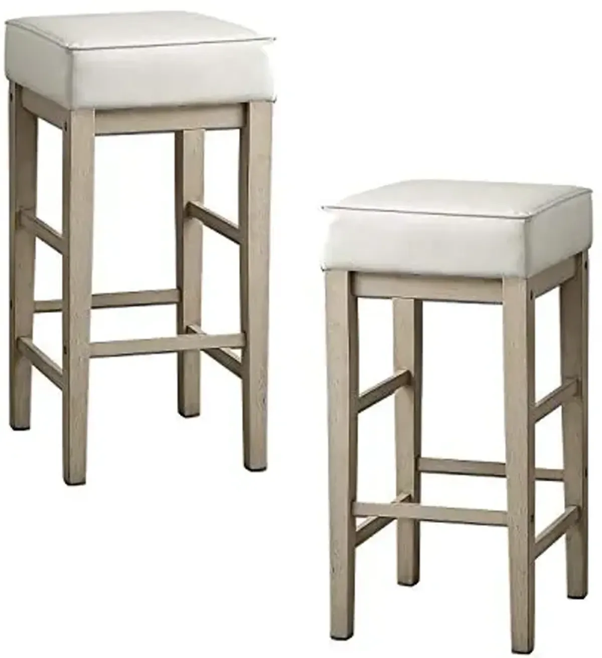 Lexicon Bar Stools Set of 2, Bar Height Stools, Tall Barstools with Solid Wood Frame and Faux Leather Cushion Seat, 30.5''SH, White