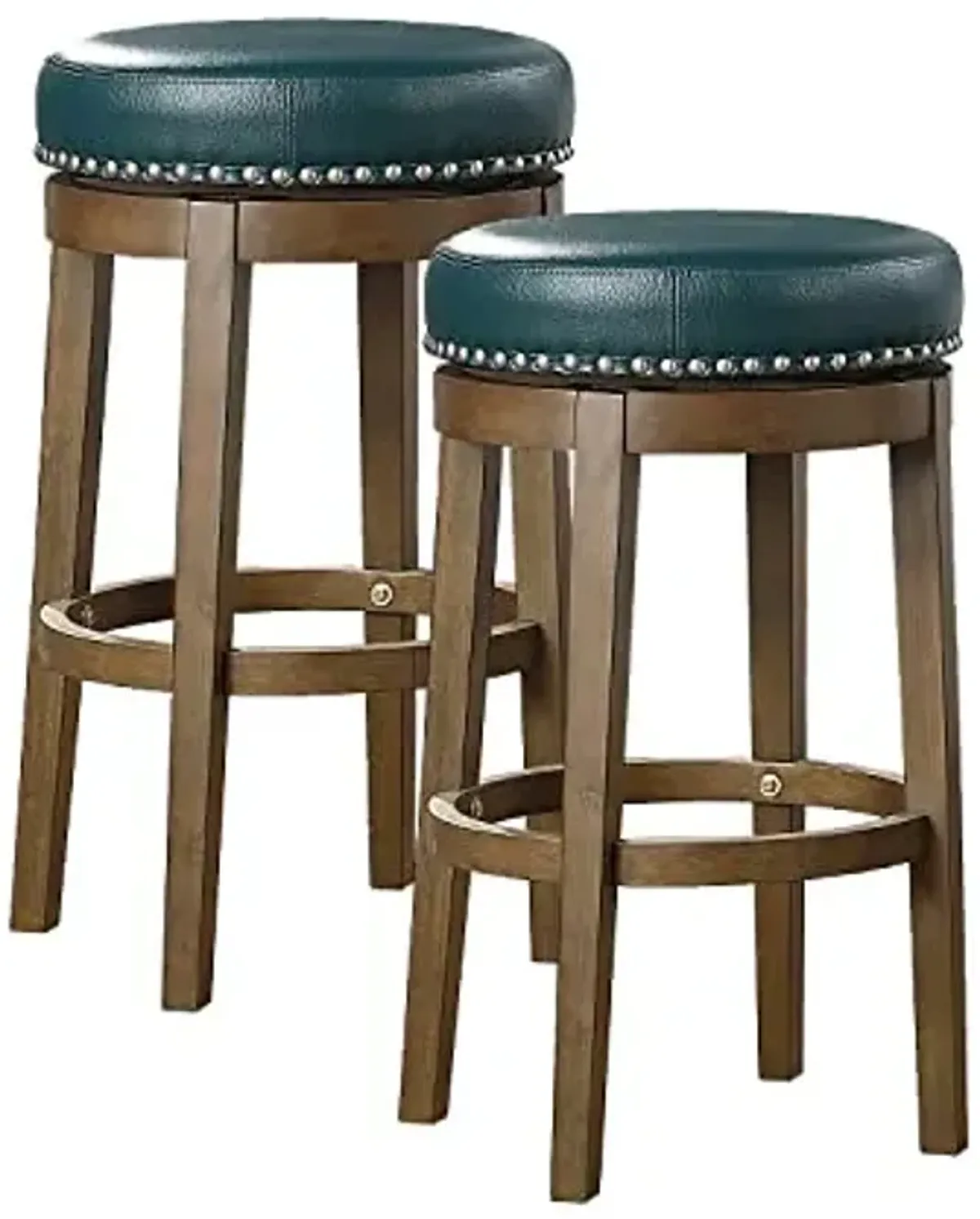 Lexicon Kenmare Swivel Bar Stools Set of 2, Rustic 360 Degree Backless Swivel Stools, Faux Leather Upholstered, Solid Wood Frame, Easy Assembly, Round Top, Foot Rest, 30.5" Green