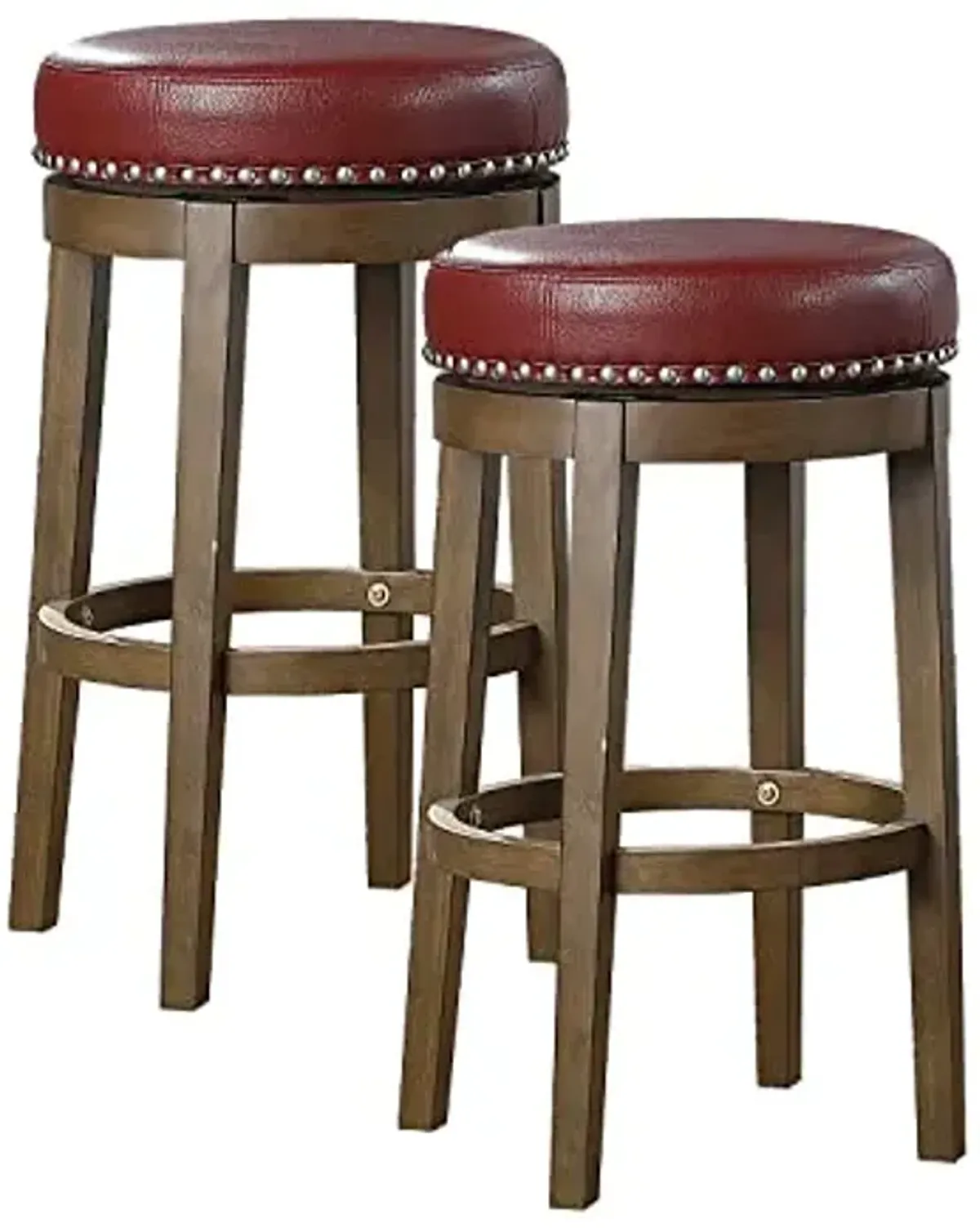 Lexicon Kenmare Swivel Bar Stools Set of 2, Rustic 360 Degree Backless Swivel Counter Stools, Faux Leather Upholstered, Solid Wood Frame, Easy Assembly, Round Top, Foot Rest, 30.5" Red