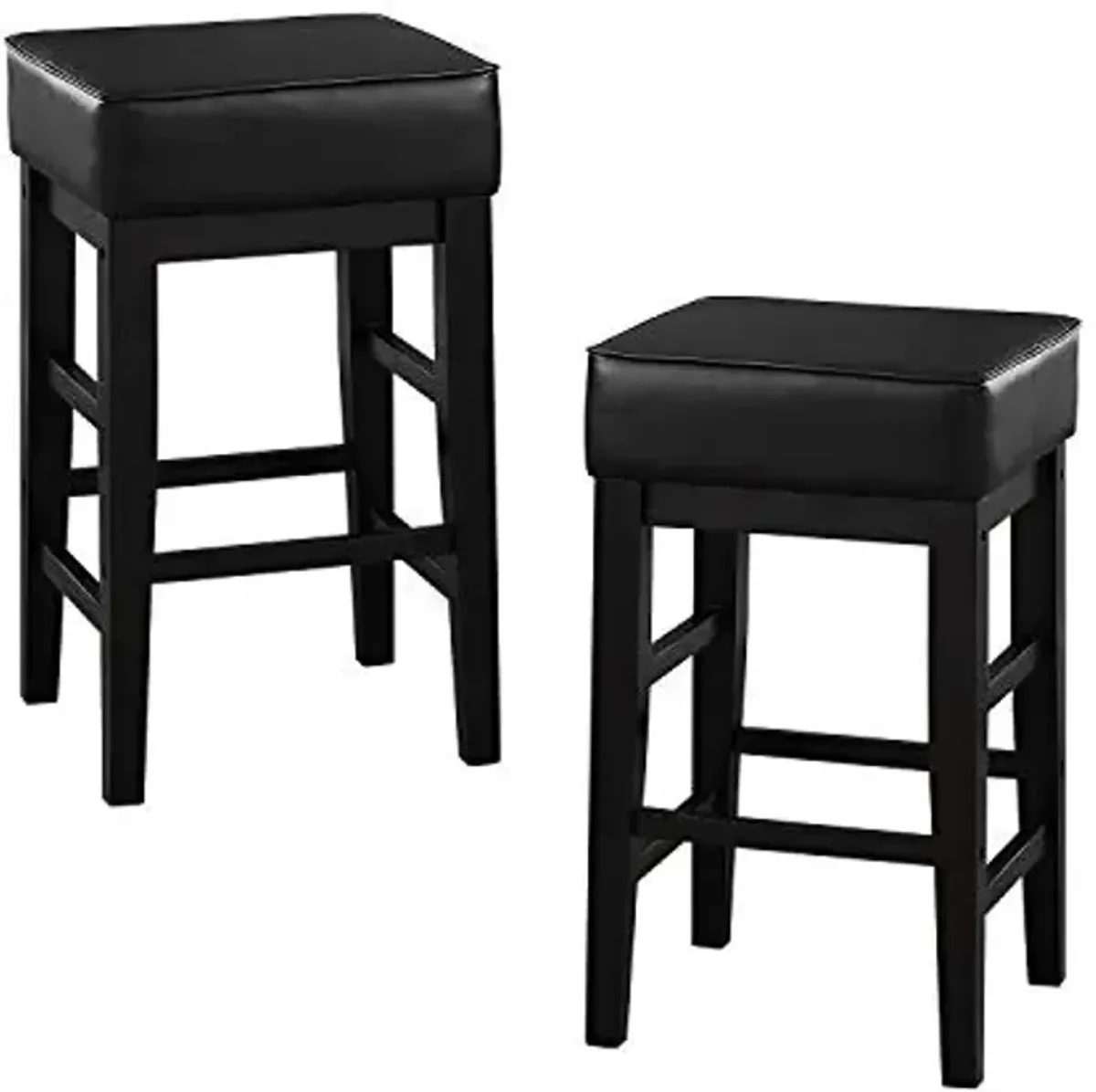 Lexicon Counter Stools Set of 2 - Counter Height Stools, Backless Seating, Solid Wood Frame and Faux Leather Cushion Seat, 26''SH, Black