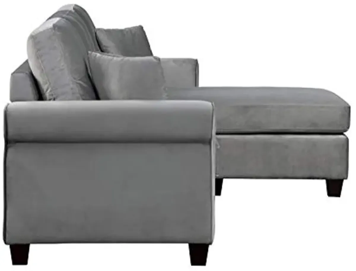 Lexicon Ocala 83-Inch Velvet Reversible Sofa Chaise, Gray